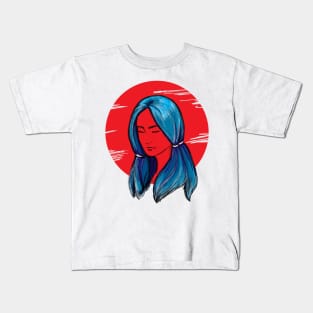 Sad girl with blue hair Kids T-Shirt